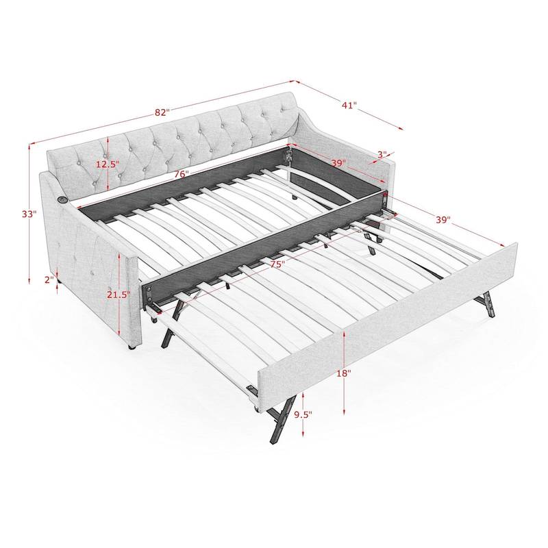 Chic Twin Daybed with Trundle and USB Charging