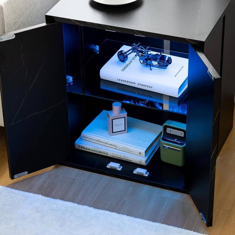 Chic LED Nightstand with Glass Shelves