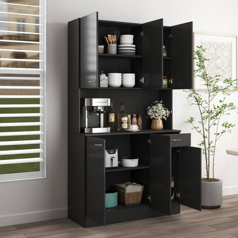 Sleek 6-Door Wardrobe & Kitchen Cabinet in Black
