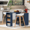 Navy Rolling Kitchen Island with LED Lights & Storage