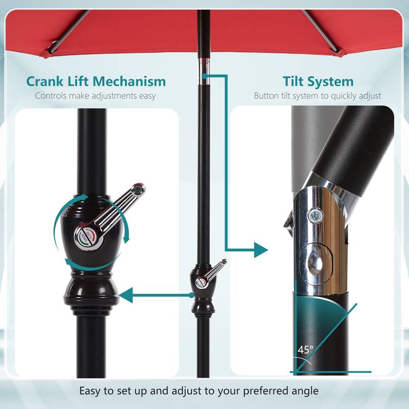 SunnyShade Red Patio Umbrella - Tilt & Crank for Easy Enjoyment!