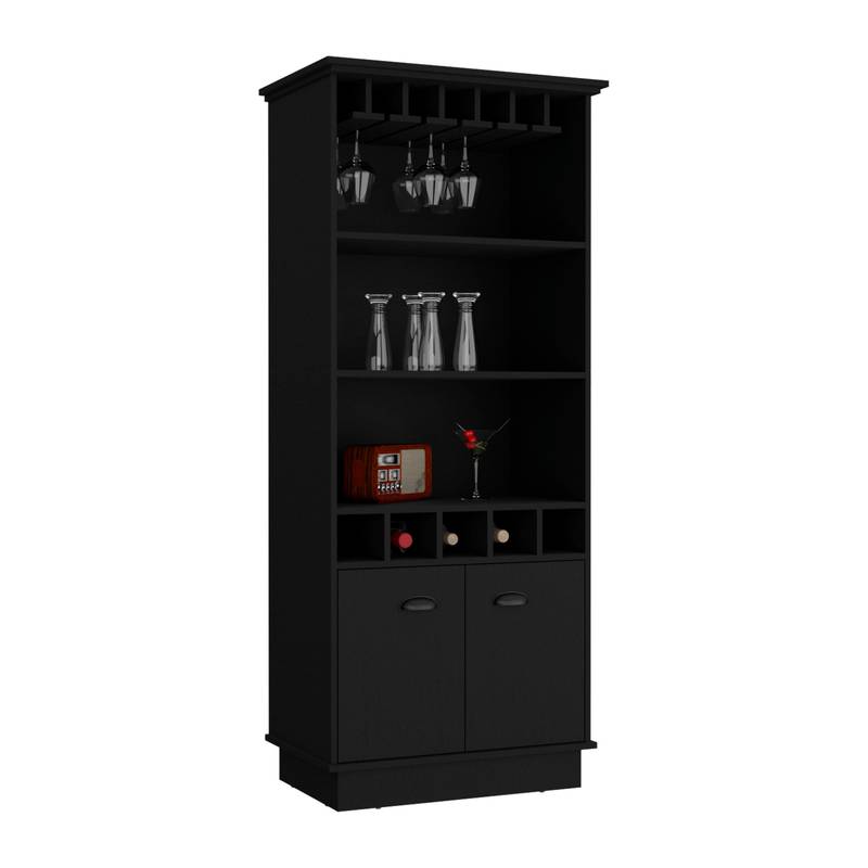Chic Black Wine Bar Cabinet with Glass Storage