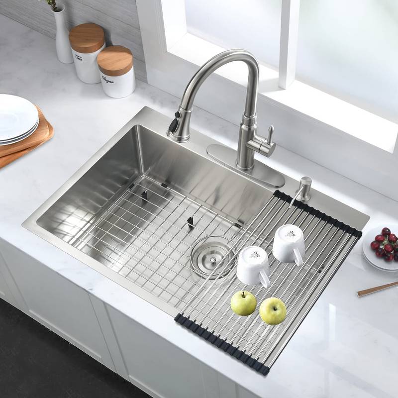 Sleek Stainless Steel Drop-In Kitchen Sink with Essentials