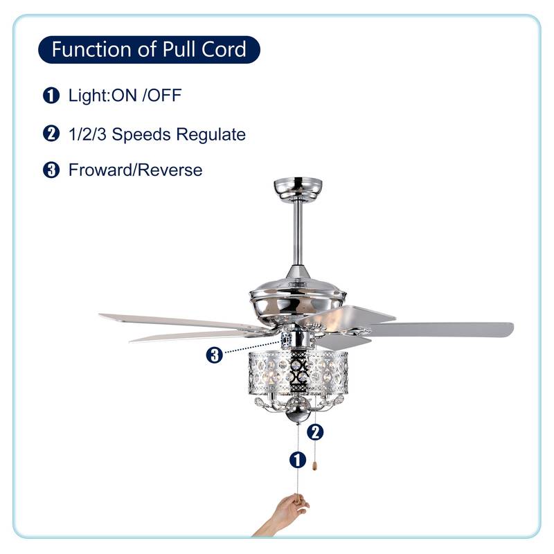 Chic Chrome Ceiling Fan with Pull Chain