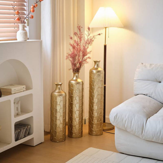 Charming White Metal Vase Trio