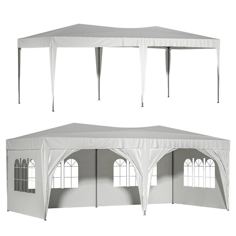 Easy Pop-Up Party Canopy with Sidewalls and Weights - Beige & White