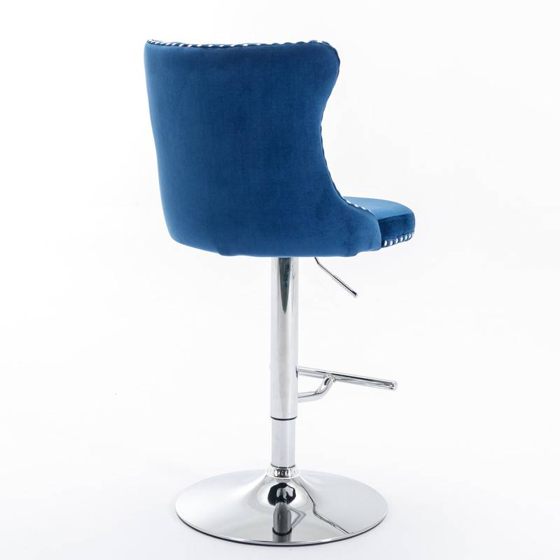 Chic Velvet Swivel Barstools - Set of Two in Blue