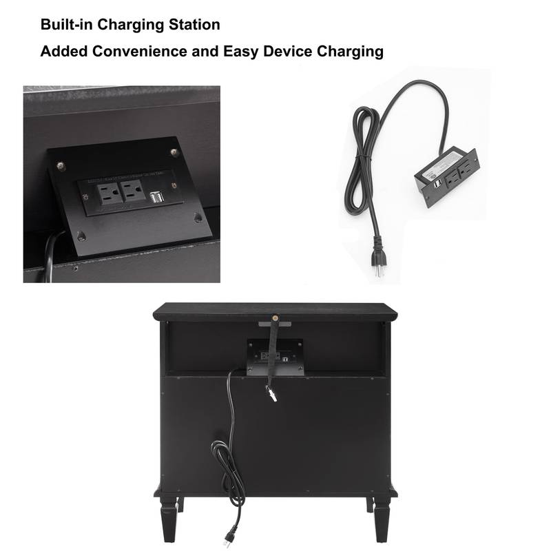 Farmhouse Charm Nightstand with Charging Station