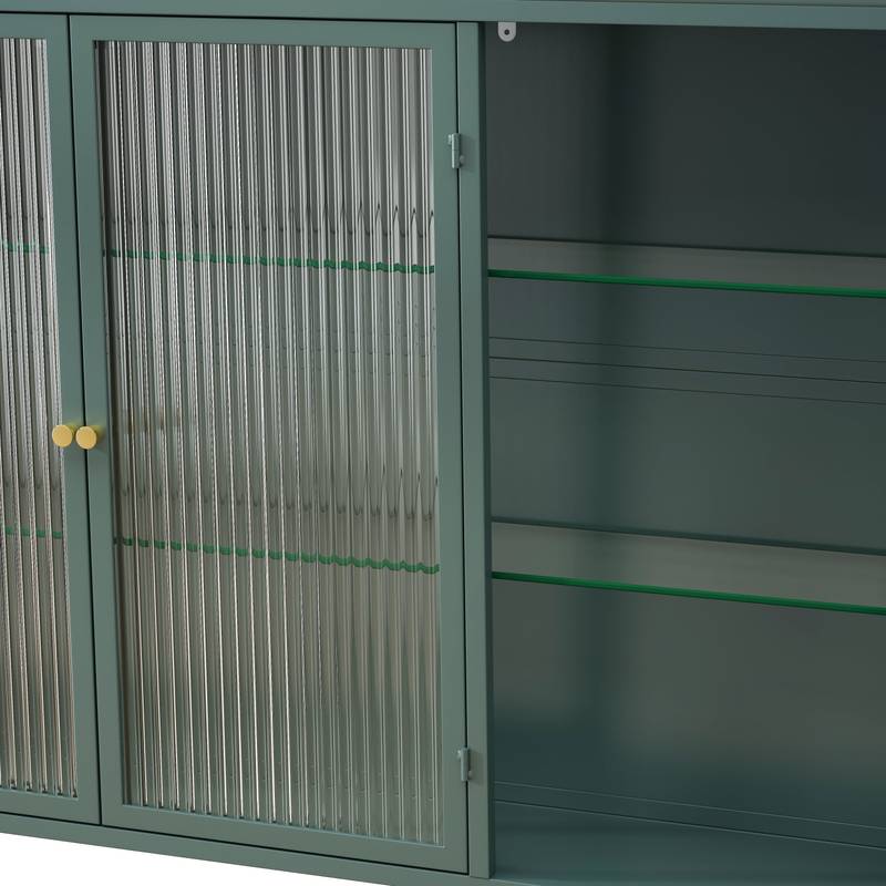 Chic Arched Glass Cabinet in Dark Green