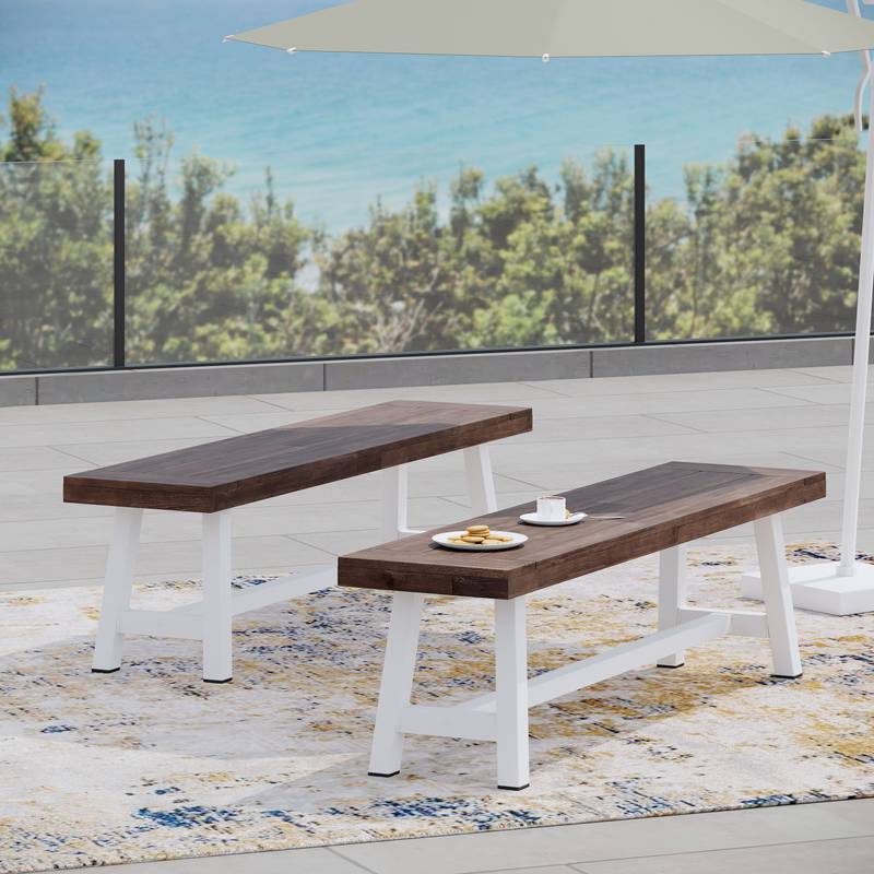 Chic Dark Brown & White Outdoor Benches (Set of Two)