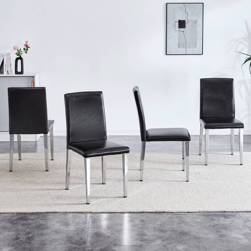 Sleek Black Backrest Chairs with Silver Legs - Modern Minimalist Chic!