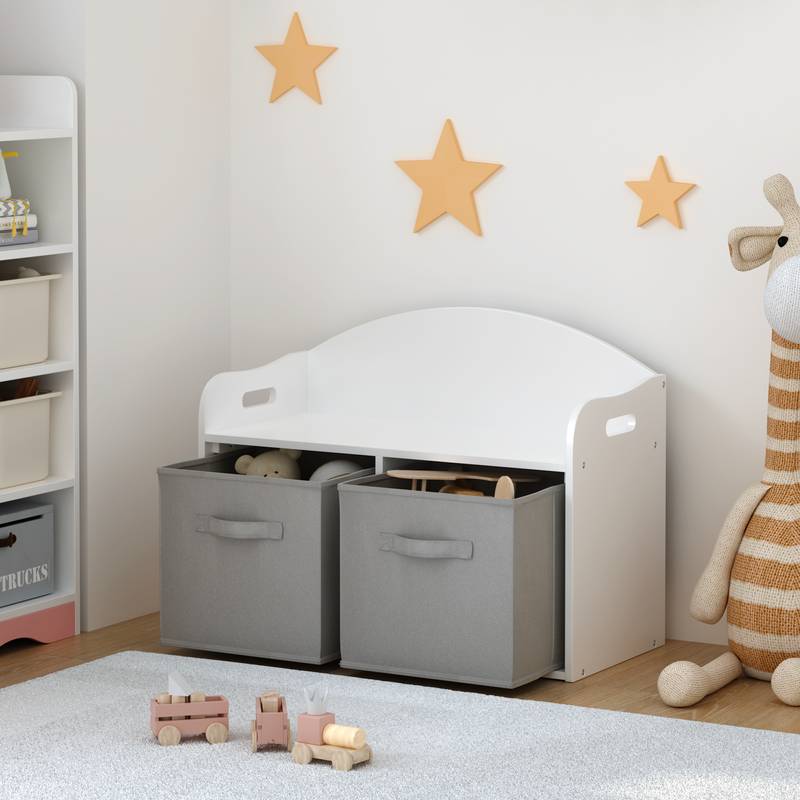 Whimsical Wooden Toy Chest & Bench with Fabric Drawers