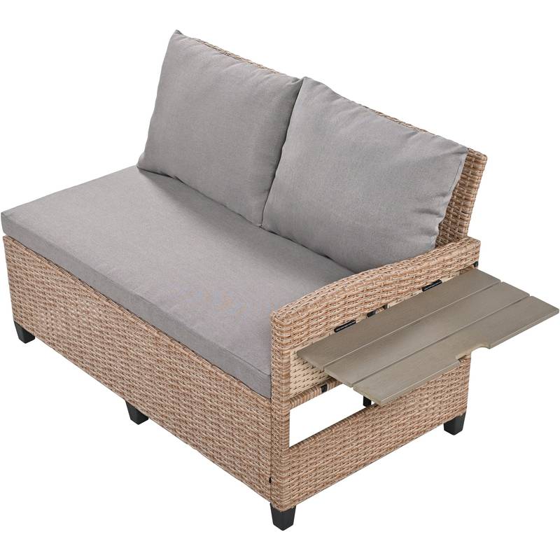 Cozy Rattan Patio Sofa Set with Extendable Tables