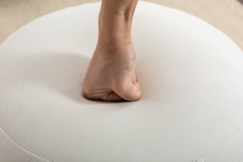 Ivory Velvet Round Ottoman