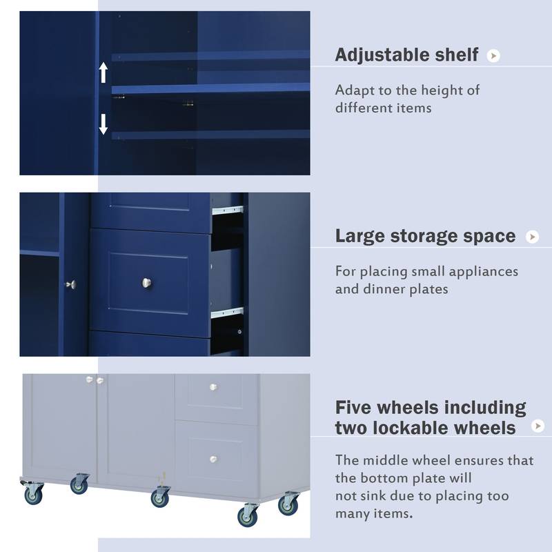 Blue Rolling Kitchen Island with Drop Leaf & Storage