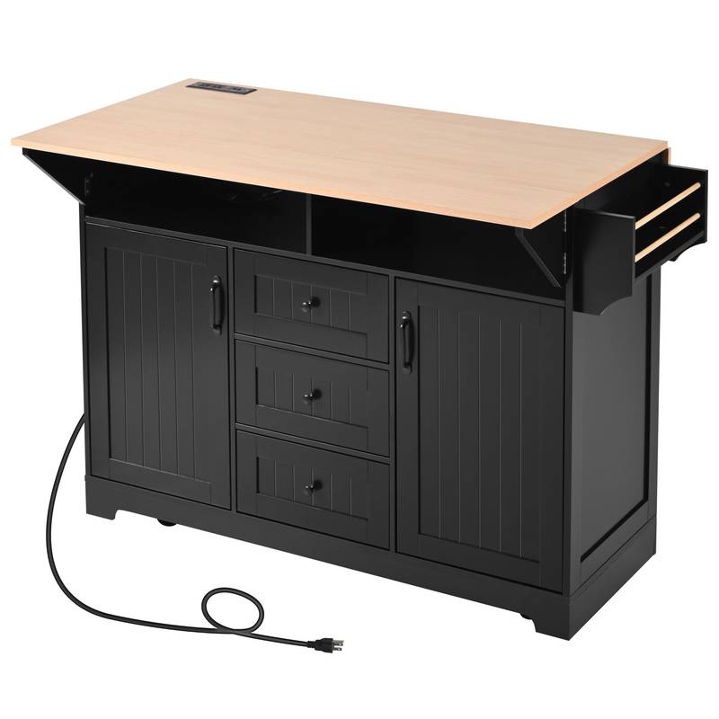 Versatile Kitchen Island Cart with Drop Leaves and Power Outlet