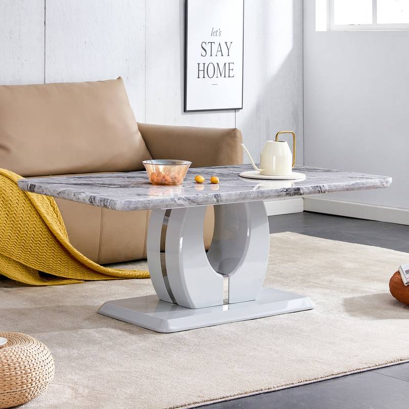 Elegant Gray Marble Coffee Table with Silver Accents