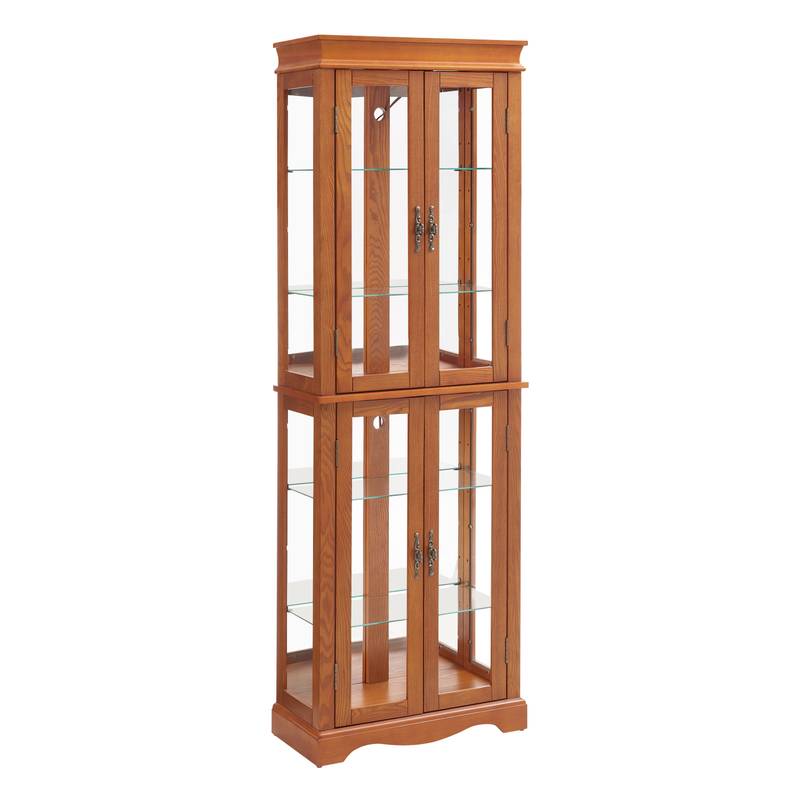 Illuminated Oak Glass Display Cabinet
