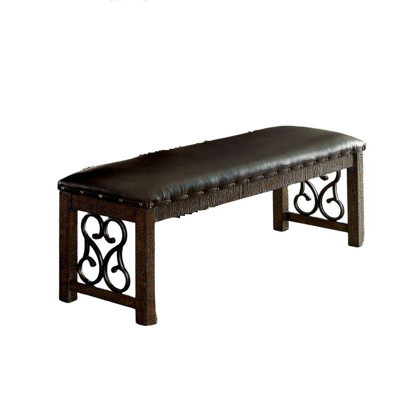 Rustic Walnut Leatherette Dining Bench