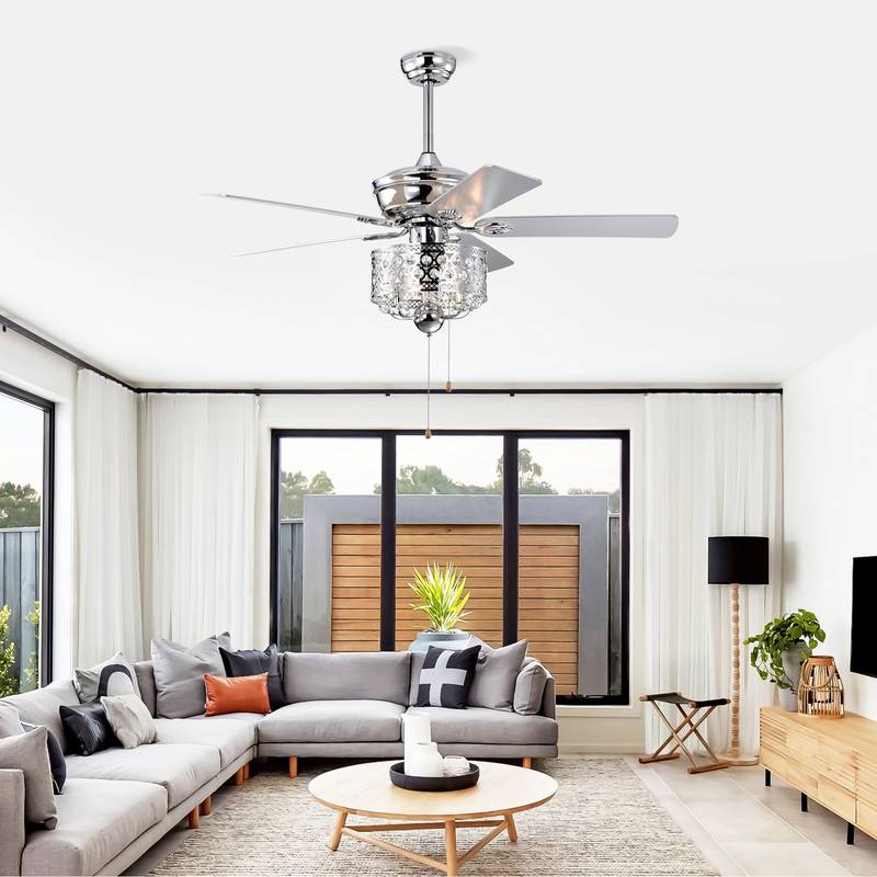 Chic Chrome Ceiling Fan with Pull Chain