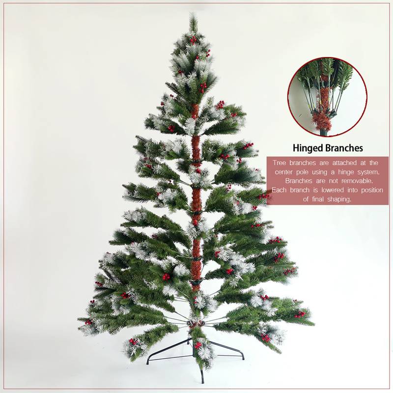 Cozy Flocked Pine Christmas Tree with Berries and Cones