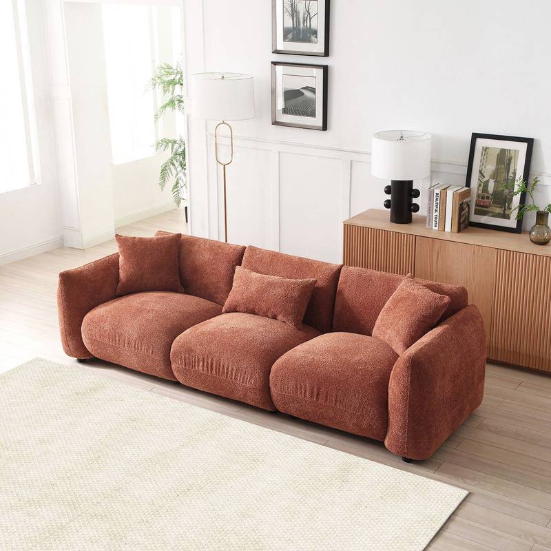 Vibrant Orange Mid Century 3-Seat Sofa