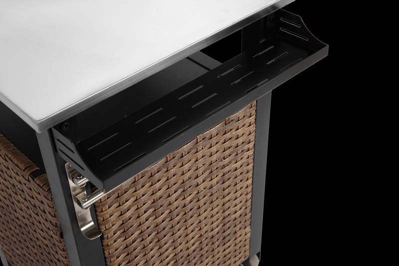 Chic Wicker Rolling Bar Cart with Stainless Steel Top