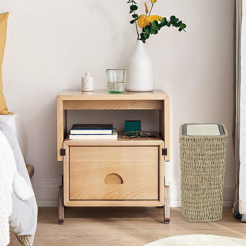 Chic Boho Rattan Trash Can with Lid