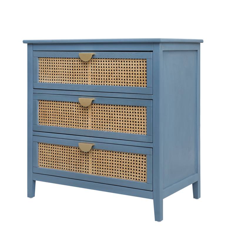 Woven Rattan 3-Drawer Storage Cabinet