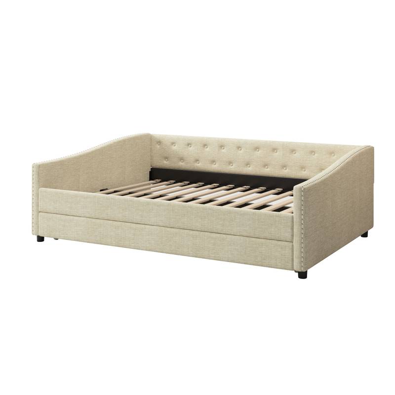 Chic Tufted Daybed with Cozy Trundle - Beige Dream Sofa Bed