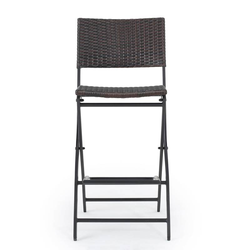 Chic Foldable Wicker Patio Bar Stools - Set of Two