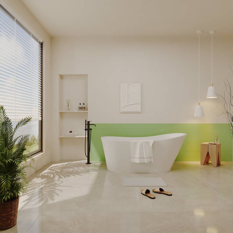 Luxury Deep Soaker Freestanding Tub - Glossy White with Chrome Finish