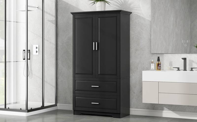 Sleek Black Bathroom Storage Cabinet with Adjustable Shelves