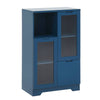 Navy Blue Glass-Front Cabinet with Open Storage