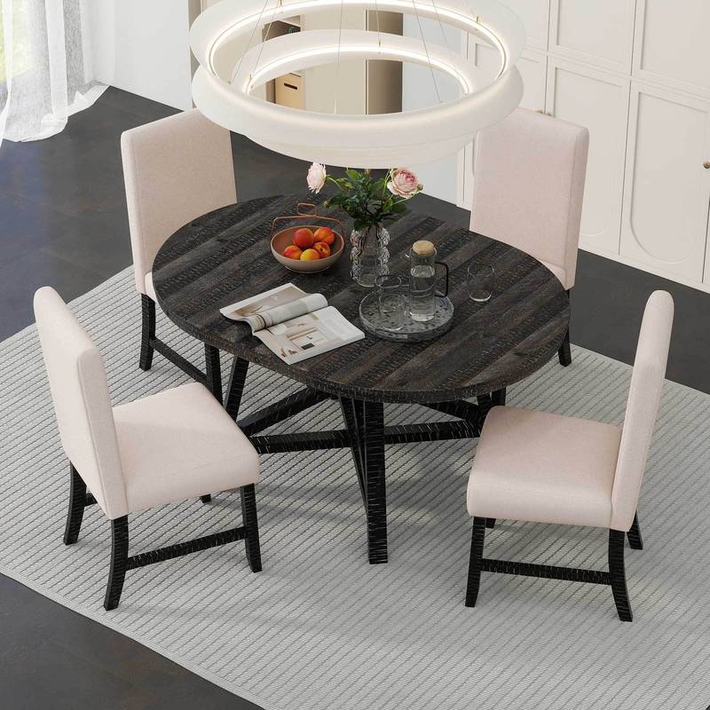 Retro Chic Dining Set with Expandable Table and Cozy Chairs
