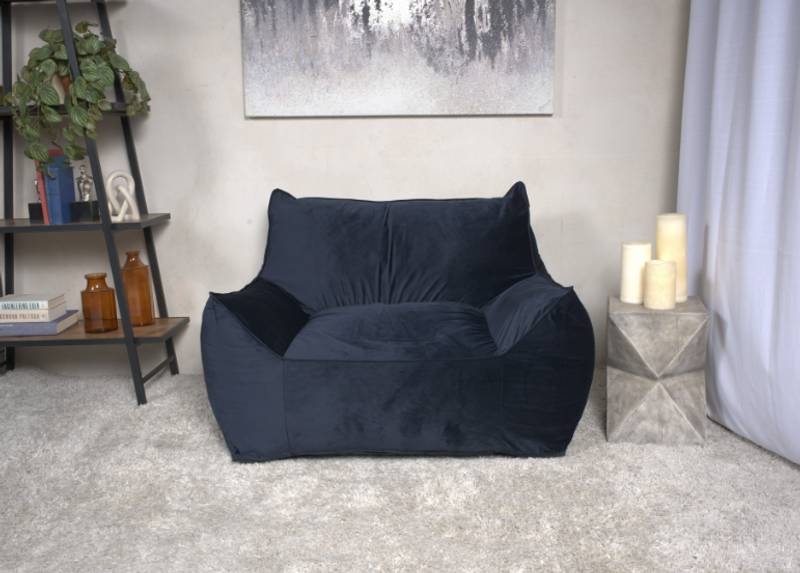 Midnight Blue Velveteen Armrest Bean Bag Chair