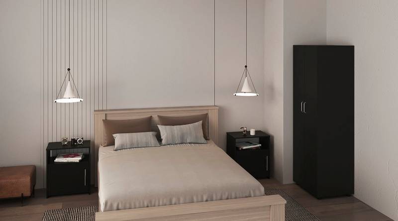 Chic Black Bedroom Set with Armoire and Nightstands