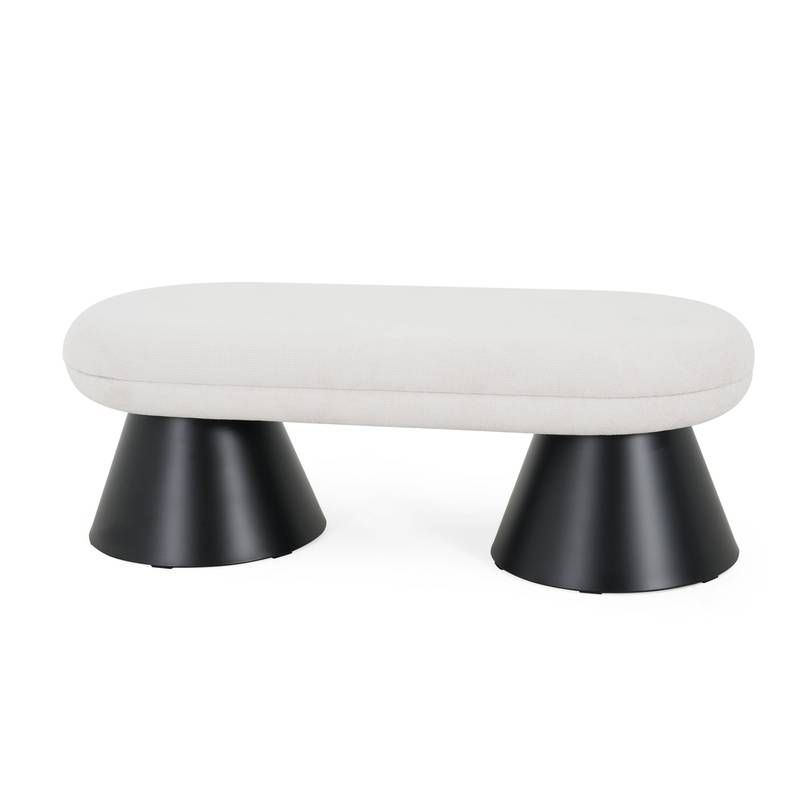 Stylish Beige Upholstered Bench with Black Legs