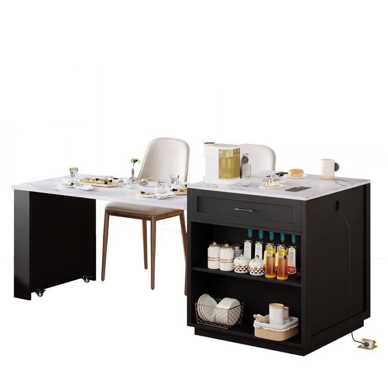 Stylish Expandable Kitchen Island with Storage and Power Outlet