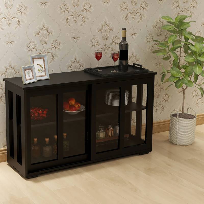 Chic Black Kitchen Cupboard with Glass Door