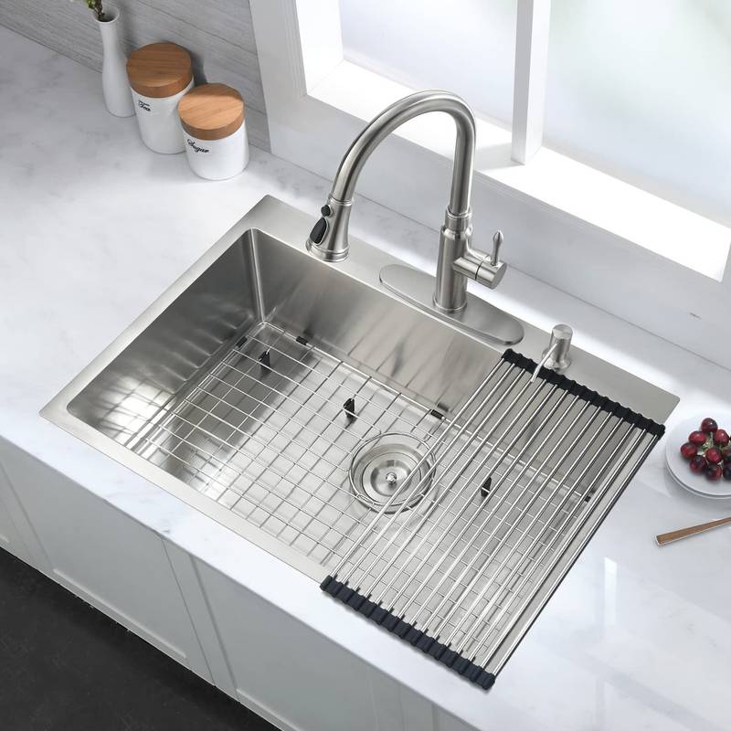 Sleek Stainless Steel Drop-In Kitchen Sink with Essentials