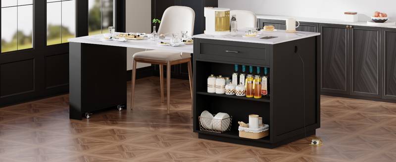 Stylish Expandable Kitchen Island with Storage and Power Outlet