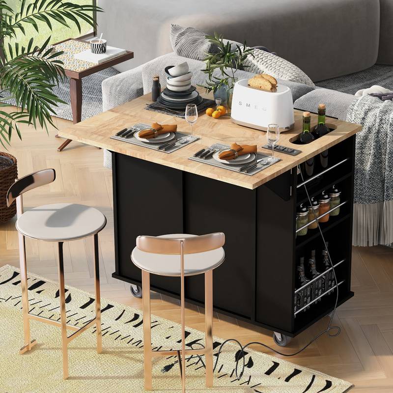 Versatile Kitchen Island with Power Outlet & Wheels