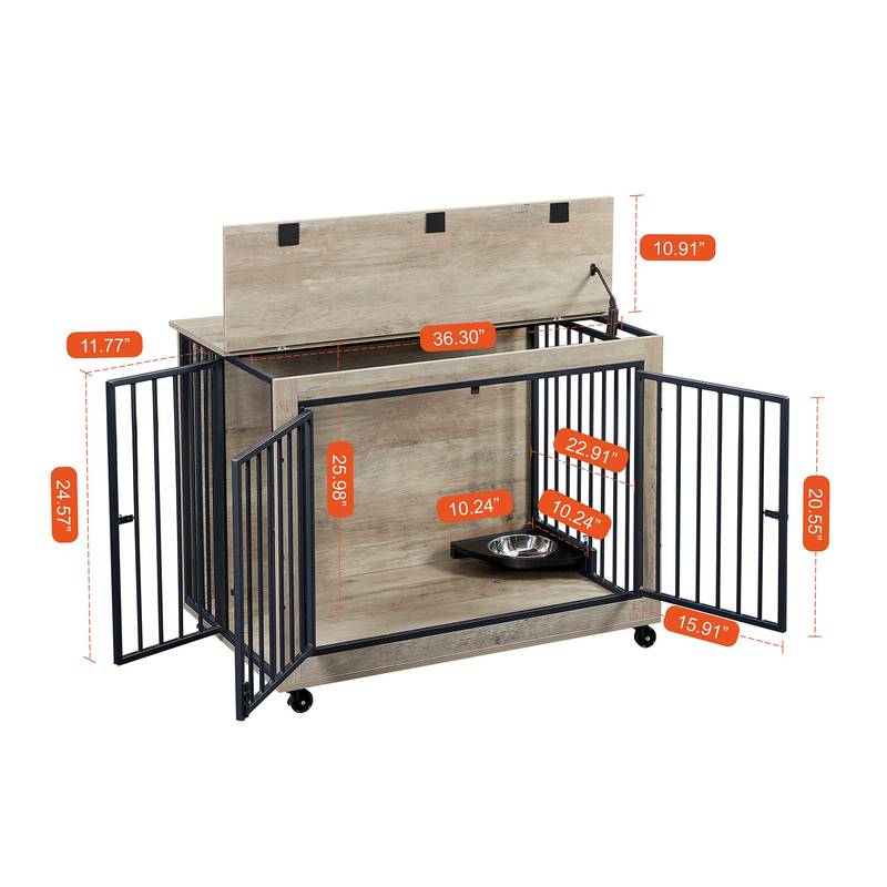 Chic Pup Crate Table with Rotating Bowl and Wheels