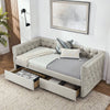 Beige Button-Tufted Twin Daybed with Storage Drawers
