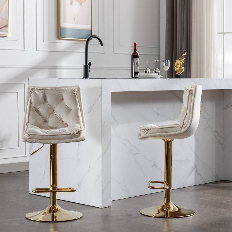Velvet Swivel Bar Stools with Chrome Shine