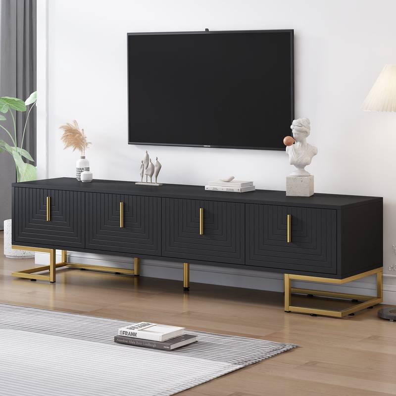 Chic Black TV Stand with Gold Accents