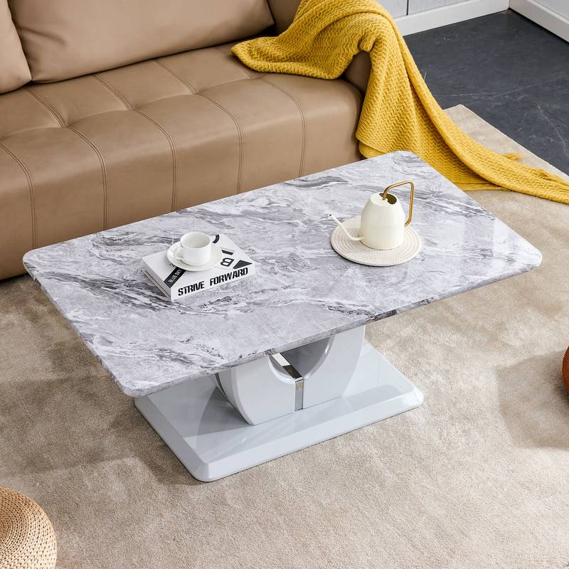 Elegant Gray Marble Coffee Table with Silver Accents