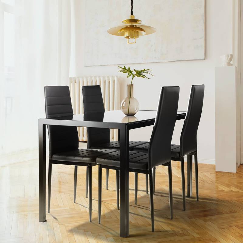 Sleek Glass Dining Set with Stylish Chairs