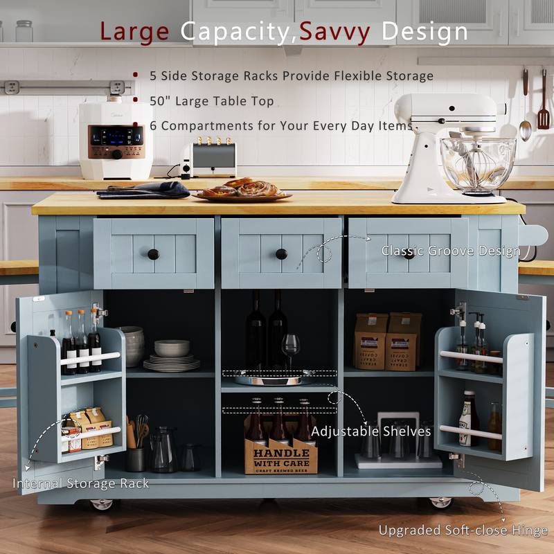 Versatile Rolling Kitchen Island with Drop Leaf & Storage